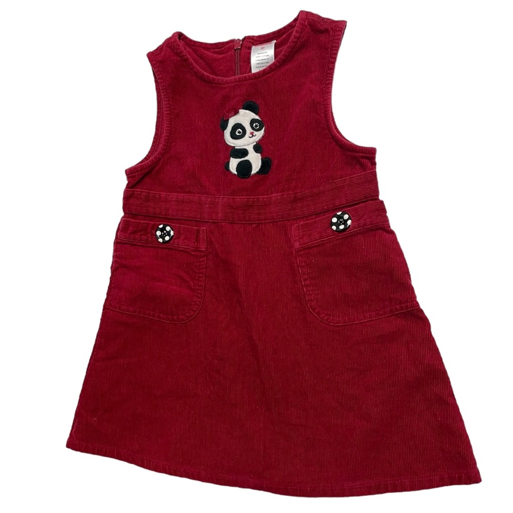 Gymboree panda bear burgundy corduroy dress 3T
